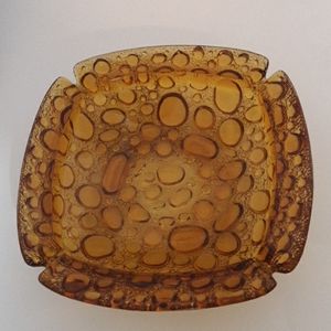 Mid Century Amber Bubble Glass Ashtray